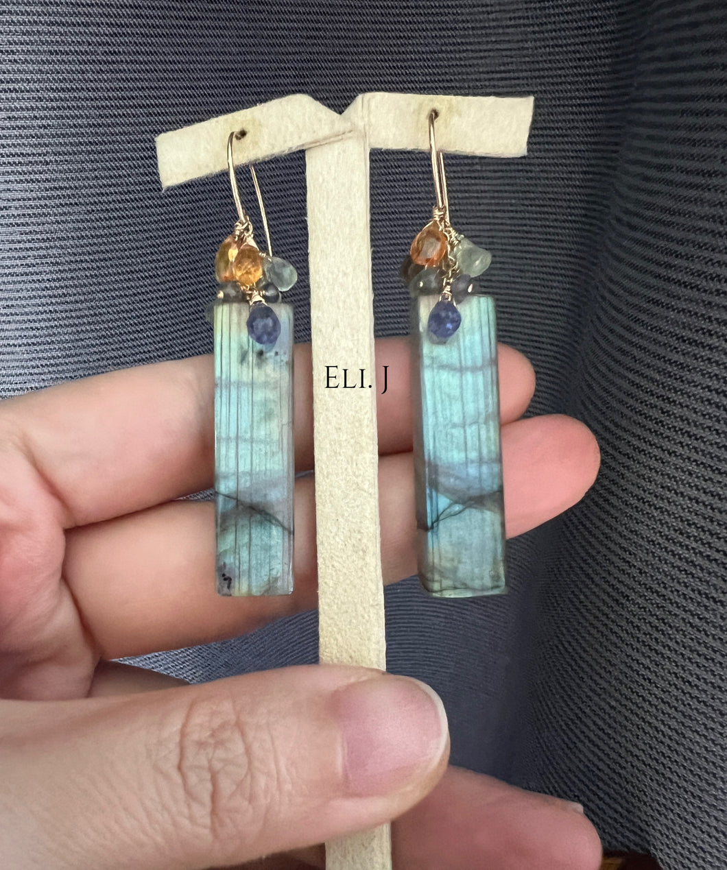 Chinese Calligraphy: Labradorite, Tanzanite, Citrine, Prehnite
