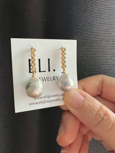Light Silver Pearls Dangly Line Earrings