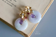 Load image into Gallery viewer, Large Type A Burmese Lavender Jadeite Donuts &amp; Gems 14KGF Earrings