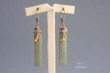 Load image into Gallery viewer, [EXCLUSIVE] Type A Burmese Green Jadeite Bars, Orange Garnet, Yellow Sapphire, Gems 14KGF Earrings