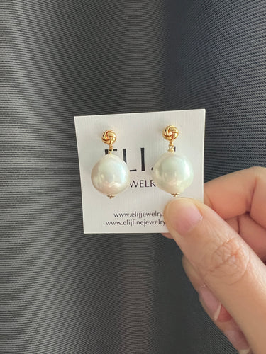 Plump Ivory Pearl Knot Earring Studs