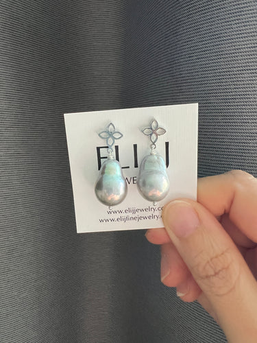 Silver Pearls Fleur de Lis Silver Earrings