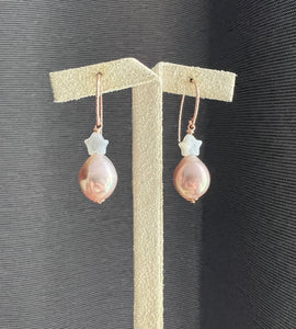 Peach Rainbow Pearls, MOP Star 14kRGF Earrings