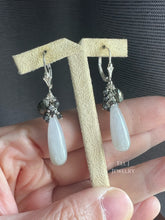 Load image into Gallery viewer, [EXCLUSIVE] Type A Lavender Burmese Jadeite Drops, Black Diamonds, Pyrite 925 Silver Earrings