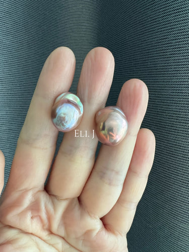 #4: Top Purple-Pink Rainbow Freshwater Baroque Pearl Earring Studs