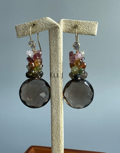 Rare Smoky Topaz, Tourmaline 14KGF Earrings