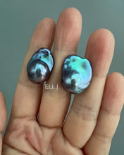Load image into Gallery viewer, #12: Peacock Black Baroque Pearl Earring Studs