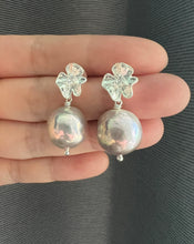 Load image into Gallery viewer, [OOAK] Large Rainbow Silvery Lilac Freshwater Pearl Floral Earrings