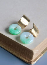 Load image into Gallery viewer, Type A Burmese Green &amp; White Jadeite Donuts Modern Earrings