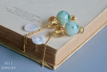Load image into Gallery viewer, Large Type A Burmese Green-White Jadeite Balls, Citrine 14KGF Dangle Earrings