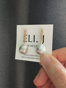 Light Silver Pearls Dangly Line Earrings