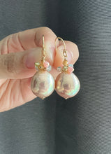 Load image into Gallery viewer, Large Golden-Rainbow Pink-Peach Pearls &amp; Gem Earrings