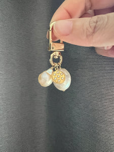 Large Ivory, Peach Pearls, Goldplated Key Bag Charm