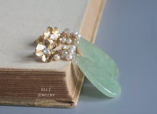 Load image into Gallery viewer, [EXCLUSIVE] Type A Burmese Mint Green Flat Teardrops, 0.94ct Silver Diamonds, Pearls 14KGF Earrings