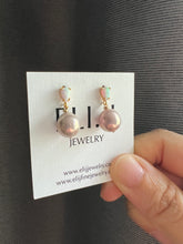 Load image into Gallery viewer, Purple-Pink Pearls, Opal (Manmade) Earrings