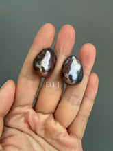 Load image into Gallery viewer, #3: Peacock Black Baroque Pearl Earring Studs