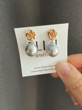 Load image into Gallery viewer, Silver Rainbow Pearls on Sakura Earring Studs