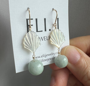 Green Jade Apples, MOP Shells 14KGF Earrings