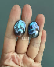 Load image into Gallery viewer, #10: Peacock Black Baroque Pearl Earring Studs