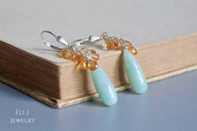 Load image into Gallery viewer, [EXCLUSIVE] Type A Burmese Mint Green Jade Drops, Orange Garnet, Yellow Sapphire 925 Silver Earrings