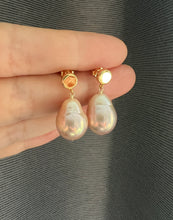 Load image into Gallery viewer, Rainbow Peach Golden Freshwater Pearl Earrings