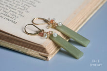 Load image into Gallery viewer, [EXCLUSIVE] Type A Burmese Green Jadeite Bars, 1ct Silver Diamond Drops, Sapphire, Gems 14KGF Earrings