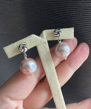 Load image into Gallery viewer, Pink-Peach Pearls Silver Knot Stud Earrings