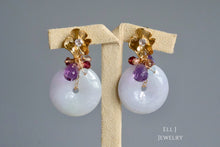 Load image into Gallery viewer, Large Type A Burmese Lavender Jadeite Donuts &amp; Gems 14KGF Earrings
