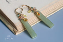 Load image into Gallery viewer, [EXCLUSIVE] Type A Burmese Green Jadeite Bars, Orange Garnet, Yellow Sapphire, Gems 14KGF Earrings