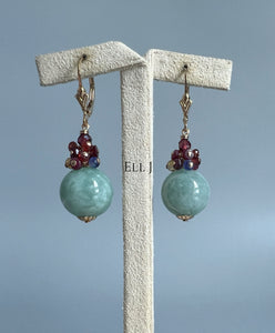 Type A Burmese Apple Green Jadeite Balls, Gemstones 14KGF Earrings