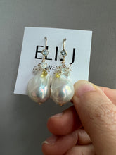 Load image into Gallery viewer, Ivory Baroque Pearls, Yellow Sapphire, Gemstone 14KGF Earrings