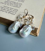 Load image into Gallery viewer, Ivory Baroque Pearls, Rainbow Moonstone 14kGF Earrings