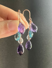 Load image into Gallery viewer, Amethyst, London Blue Topaz, Rose Quartz 14KRGF Earrings