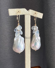 Load image into Gallery viewer, Ivory Baroque Pearls, Rainbow Moonstone 14kGF Earrings