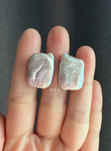 Load image into Gallery viewer, Large Pink Rectangular Keshi Pearl Earring Studs