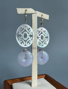Type A Burmese Intense Lavender Jadeite, MOP 14KGF Earrings
