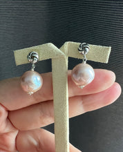 Load image into Gallery viewer, Pink-Peach Pearls Silver Knot Stud Earrings