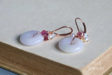Load image into Gallery viewer, Type A Burmese Lilac Lavender Jadeite Donuts, Tourmaline &amp; Gemstone 14KRGF Earrings
