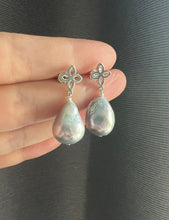 Load image into Gallery viewer, Rainbow Silver Freshwater Pearl Fleur de Lis Earrings