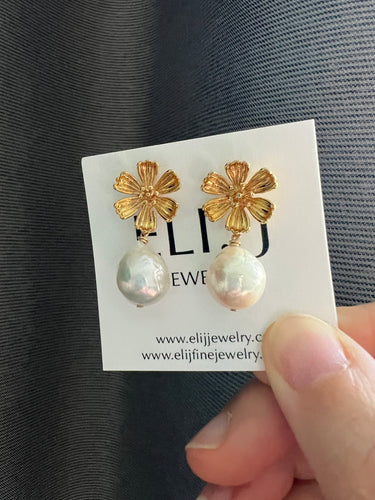 Ivory Pearls on Large Floral Earring Studs