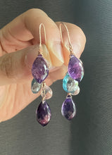 Load image into Gallery viewer, Amethyst, London Blue Topaz, Rose Quartz 14KRGF Earrings