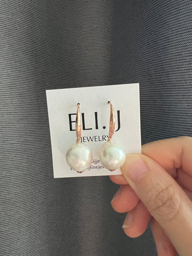 Ivory Pearl Earrings Rose Gold Hooks