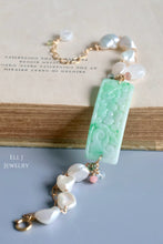 Load image into Gallery viewer, [EXCLUSIVE] Type A Burmese Mint Green Jade Bar, Pearls 14KGF Bracelet