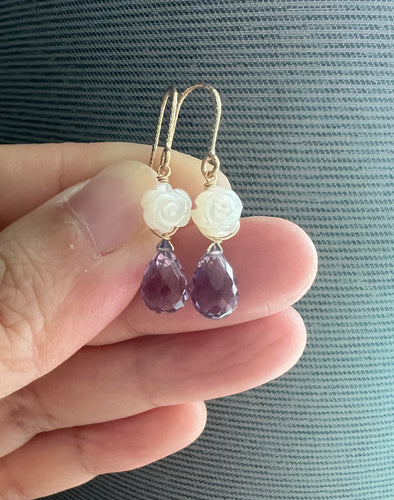 Amethyst & MOP Roses 14kGF Earrings