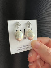 Load image into Gallery viewer, Ivory-Rainbow Pearl Silver Fleur De Lis Earring Studs