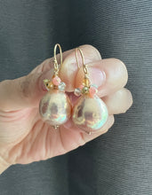 Load image into Gallery viewer, Large Golden-Rainbow Pink-Peach Pearls &amp; Gem Earrings