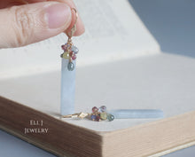 Load image into Gallery viewer, [EXCLUSIVE] Type A Burmese Lavender Jade Bars, 0.7ct Yellow Diamonds, RARE Purple Sapphire, 14KGF Earrings