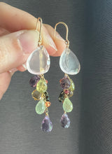 Load image into Gallery viewer, Rose Quartz, Amethyst, Grossular Garnet, Prehnite 14KGF Earrings