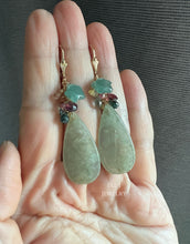 Load image into Gallery viewer, Type A Burmese Green Jadeite Large Flat Teardrops, Jadeite Star,  Silver-Yellow Diamond Drops &amp; Gems 14KGF Earrings