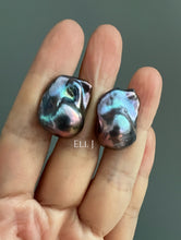 Load image into Gallery viewer, #8: Peacock Black Baroque Pearl Earring Studs